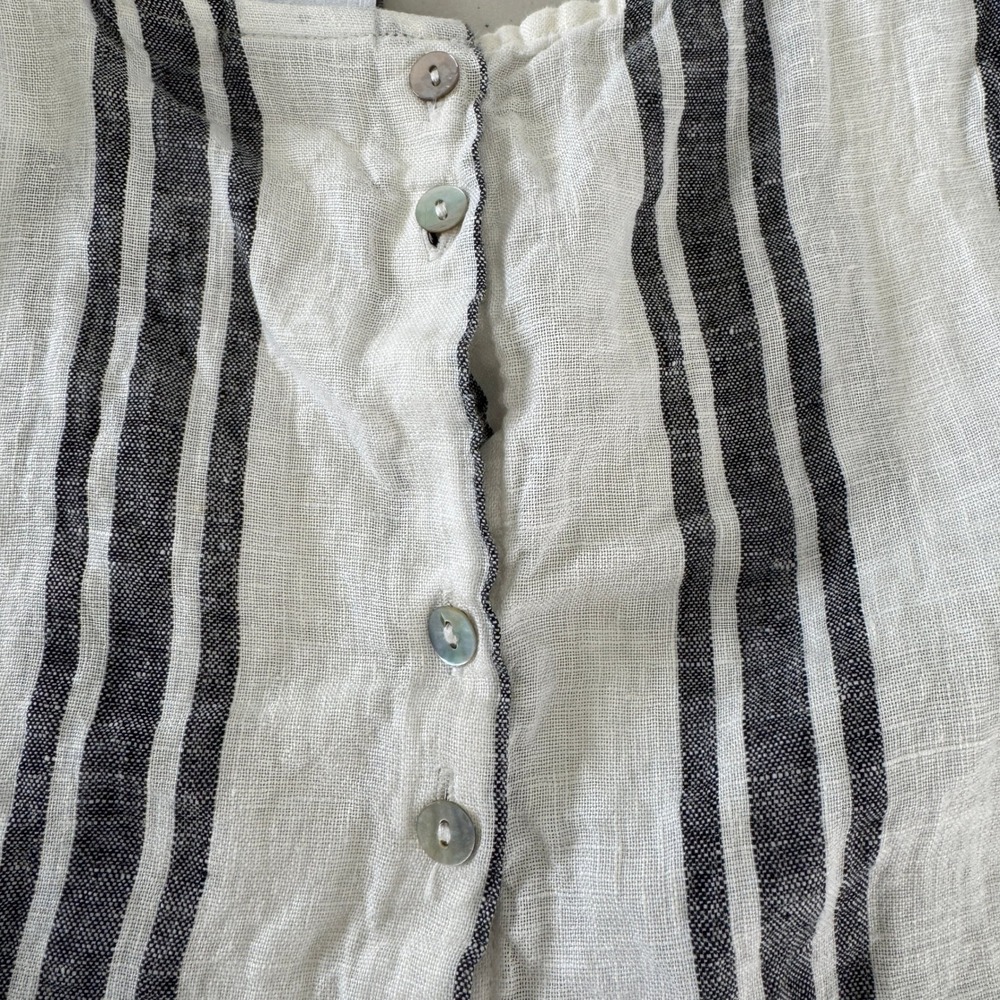 C&C California 100% Linen Tank Top L Striped Coastal Back Buttons Minimalist - Picture 4 of 13